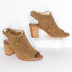 TOMS Women's Seville Sandals Ankle Bootie High Heel Leather Tan Size 7.5 | AN